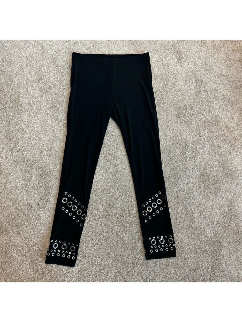Joseph Ribkoff black grommet embellished ankle length legging pants pull-on Sz 4